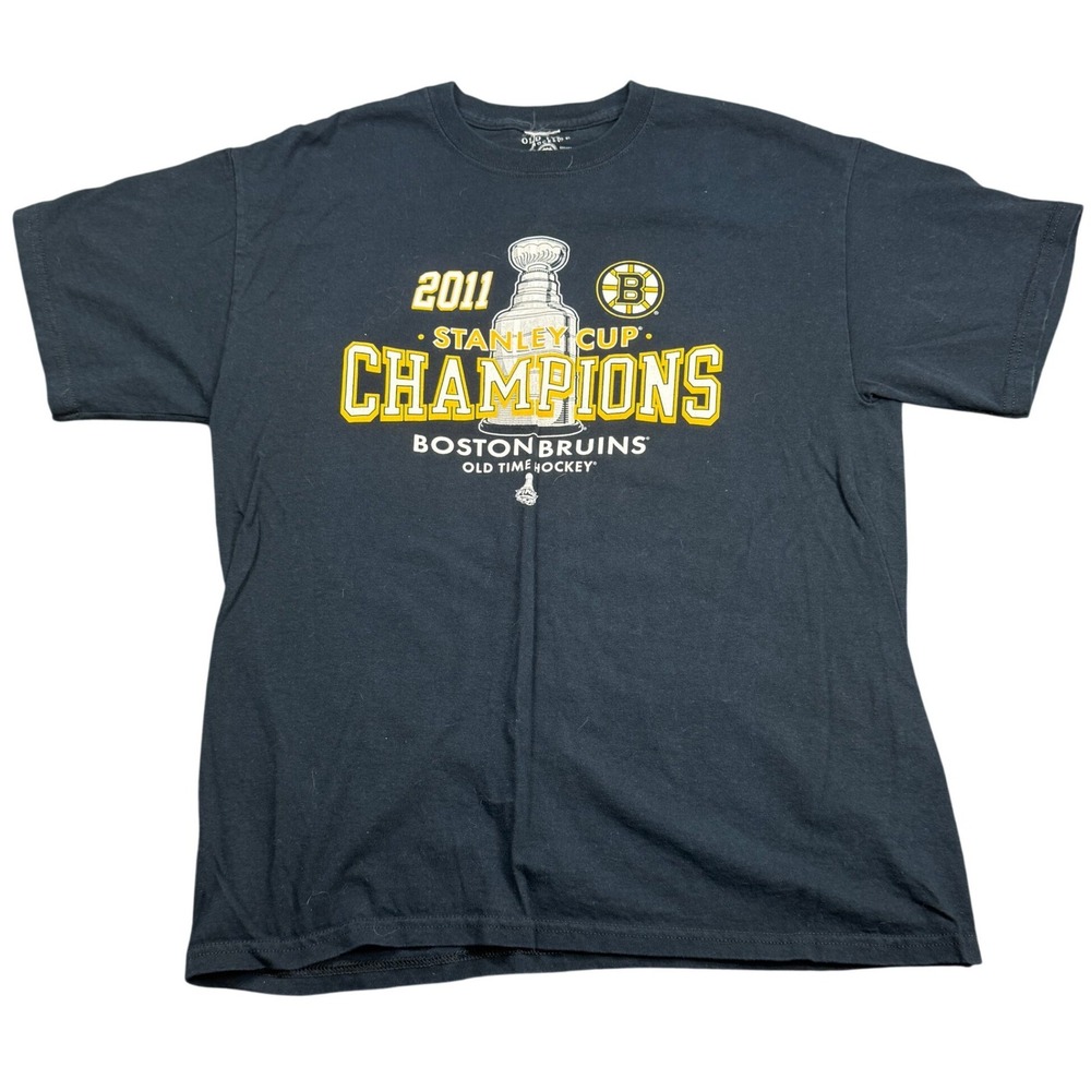 Boston Bruins Old Time Hockey‎ T Shirt Mens L Black 2011 Stanley Cup Champions